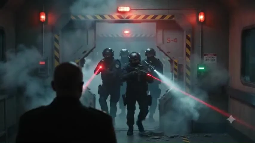 Vault security troops advance through smoke during the Gobi infiltration